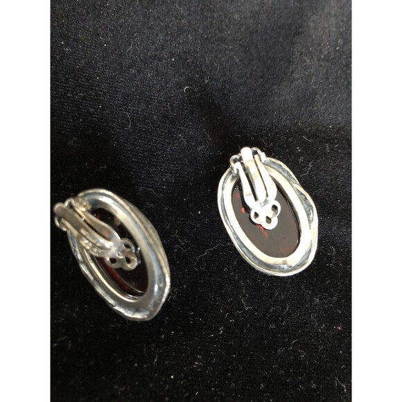 Vintage Amber Sterling Silver Earrings Clip On Baltic Amber Cognac - Picture 8 of 8